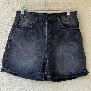 Monki Faded Black Denim Smiley Face Jorts - 28 Waist